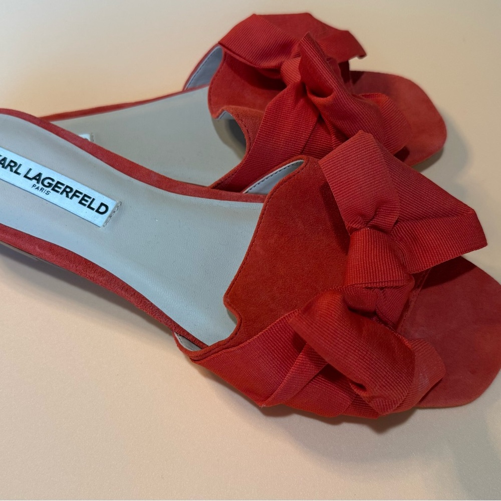 Karl Lagerfeld Orange Bow Slide Mules - Picture 4 of 5